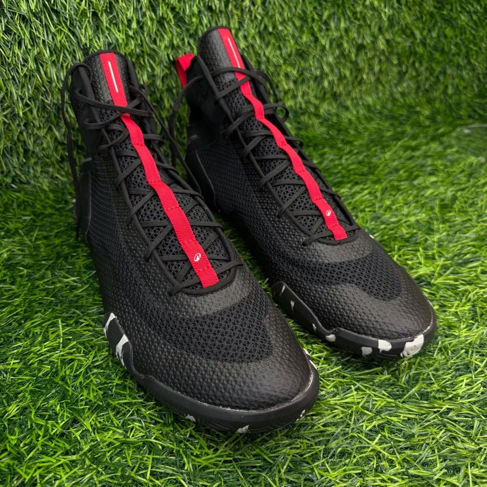 Decathlon Boxing Shoes Mens 12 Black Red High Top Training Boots Domyos BS500